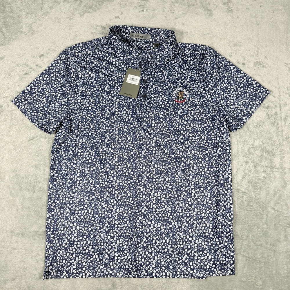 G/FORE Mens Large Polo Shirt Navy Floral AOP 121st US Open Oakmont